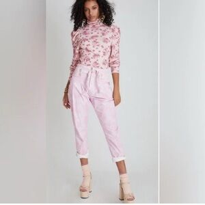 Love Shack Fancy Marika Sz 2 High Rise Pink Corduroy Tapered Pants Relax Fit